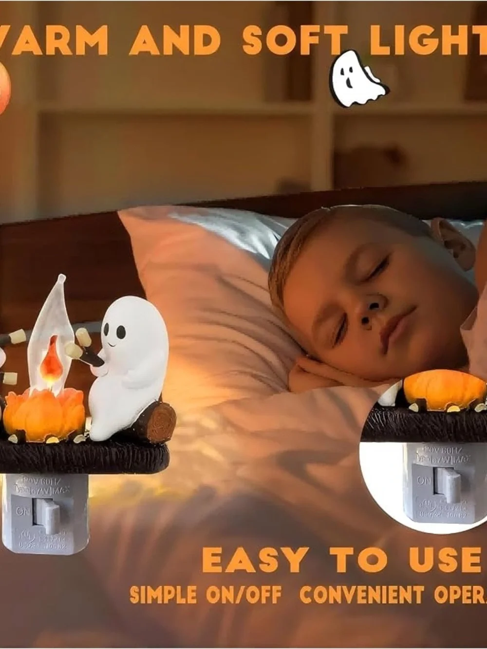 Whimsical Ghosts Night Light with Orange Flame - Brand
